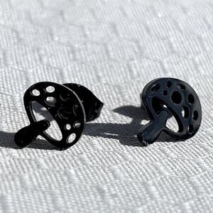 Black mushroom stud metal earrings small cute girls kids adult cottagecore gift